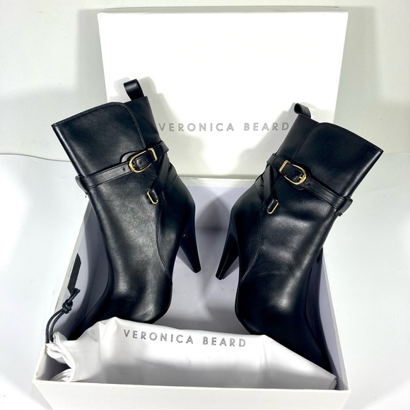 NWB Veronica Beard Sohelia Black Strap Leather High Heel Ankle Boots Bootie - Picture 5 of 17